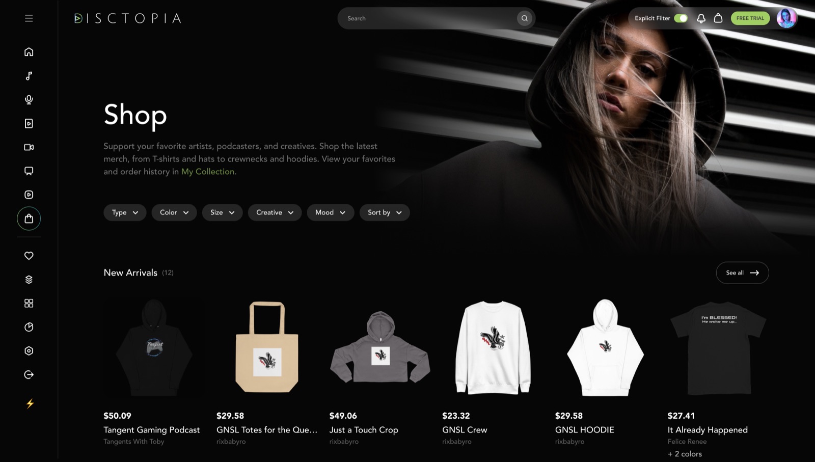 Merchandise store for indie musicians